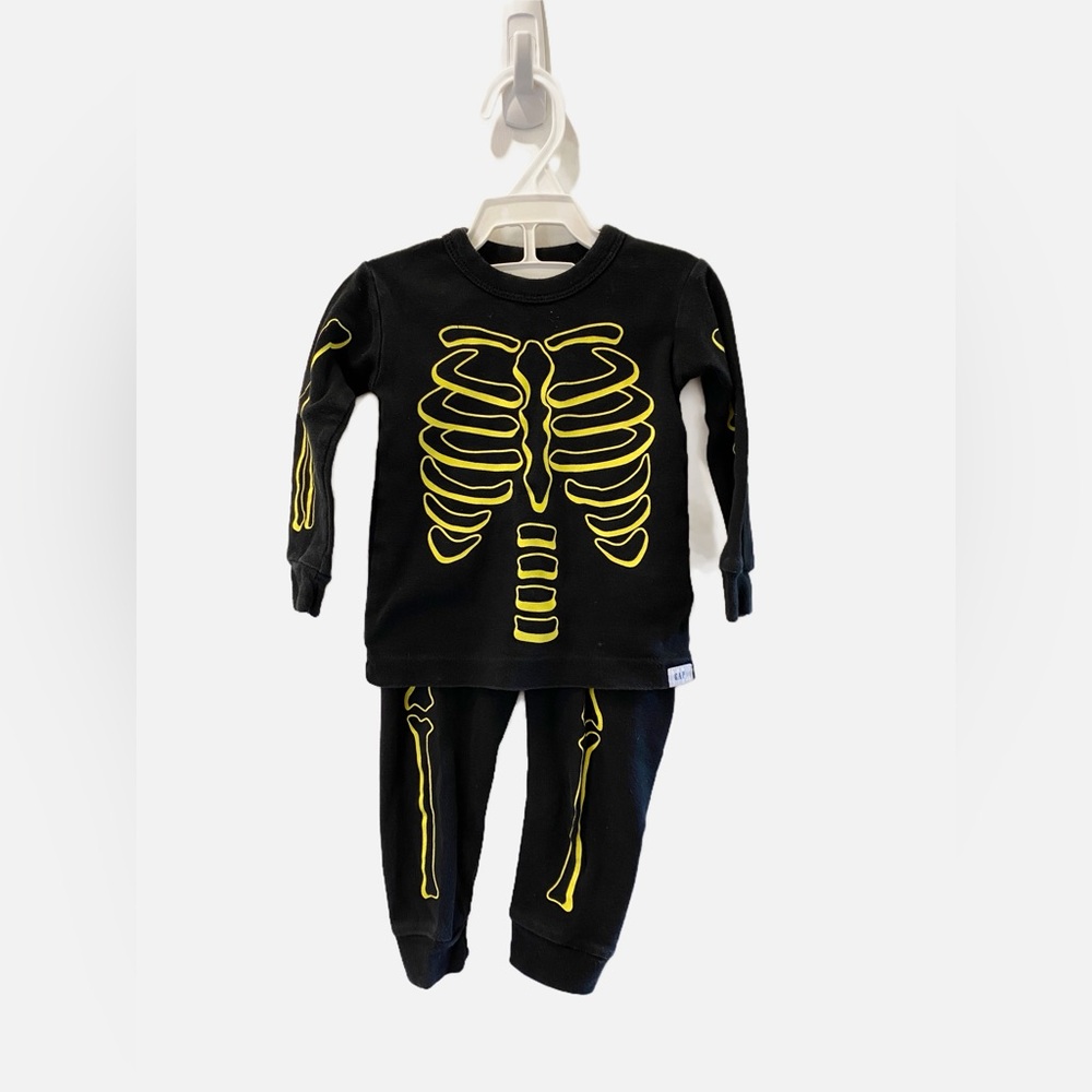 GAP - Black Pajama Set with Neon Yellow Skeleton Design